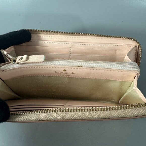 Kate Spade Spencer Metallic Leather Slim Zip Around Continental Wallet Rose Gold - Picture 8 of 15
